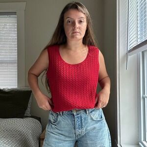 Vintage Red Cotton Cable Knit‎ Tank Top Size XL